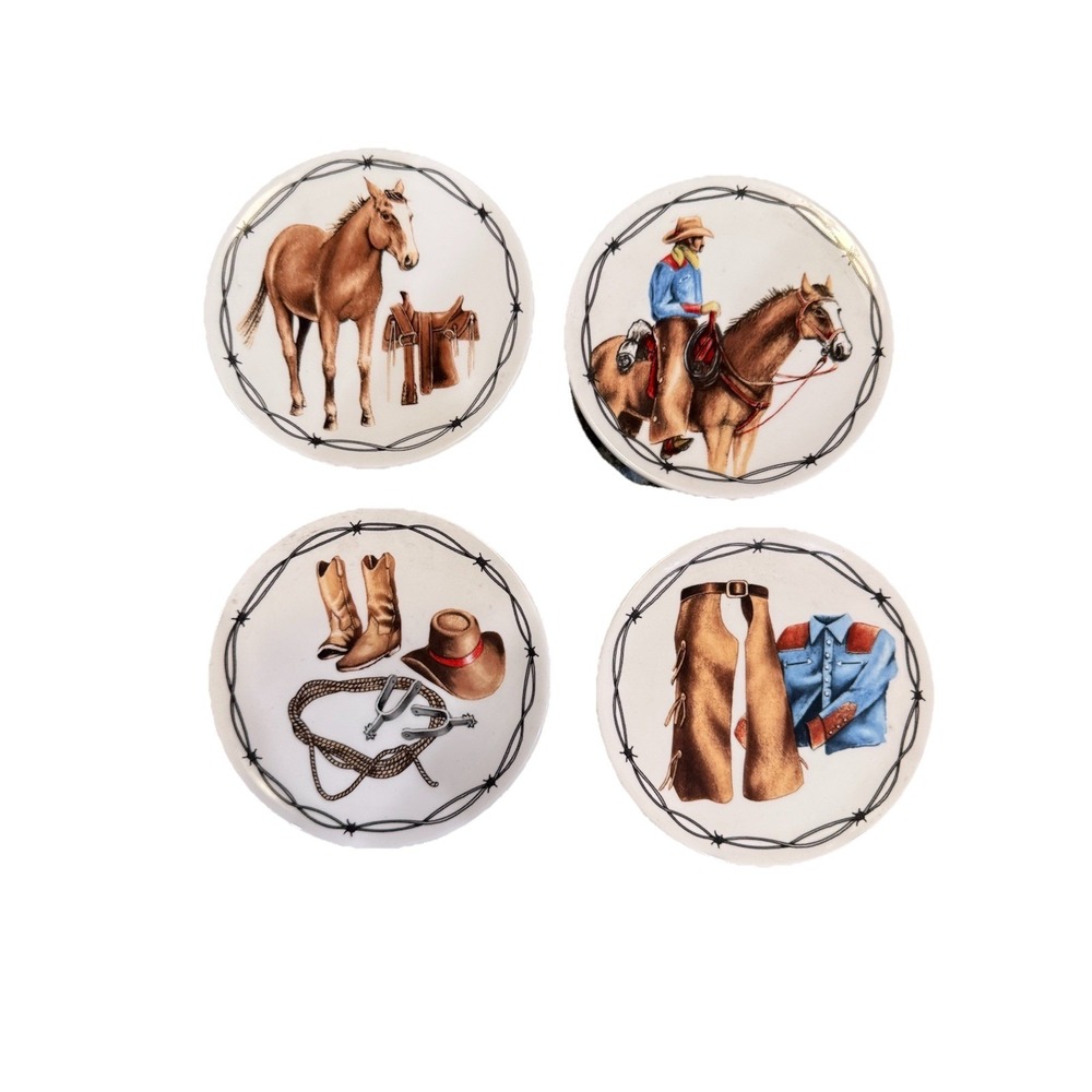 MWW Market Durango 4.5" 4pc Mini Plate Set Cowboy Hat‎ Boots Horse Chaps